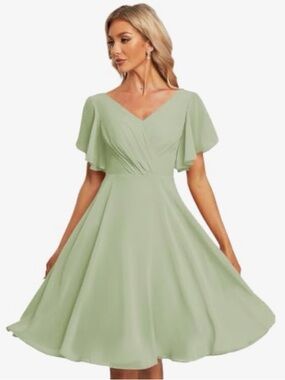 Monvelli Women's Flutter Sleeve Short Bridesmaid Dress